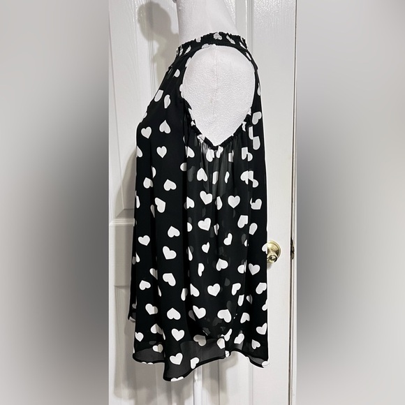 Women’s Large *Cold Shoulder* Blouse Black with White Hearts 3/4 sleeves - Picture 3 of 9